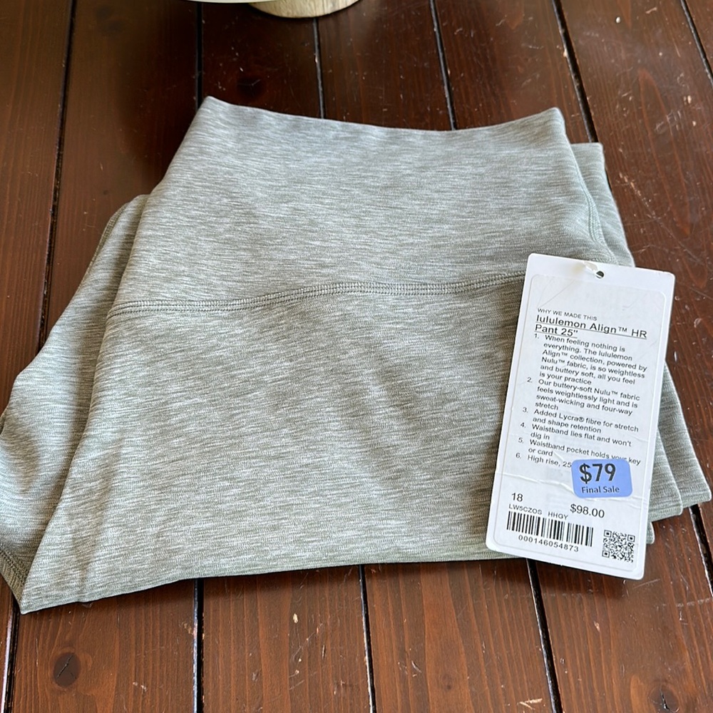 Lululemon Align HR Pant 25”  Heather Grey - Size 18-  NWTG
